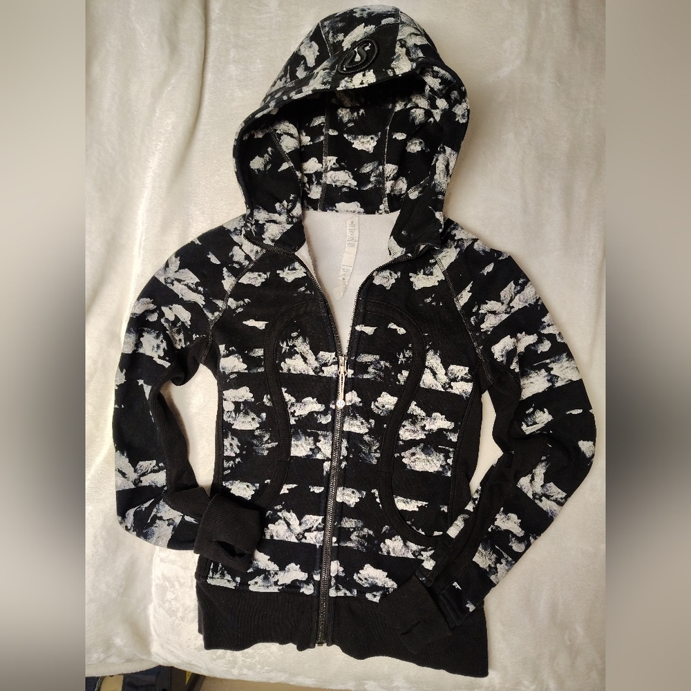 Lululemon Fleece lined Scuba Hoodie Zip Front Jacket Black/White Women’s 4 S